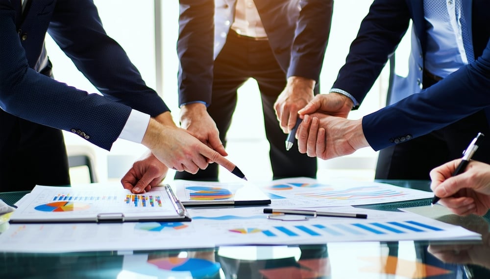 Professional team collaborating on business solutions Professional team collaborating on business solutions